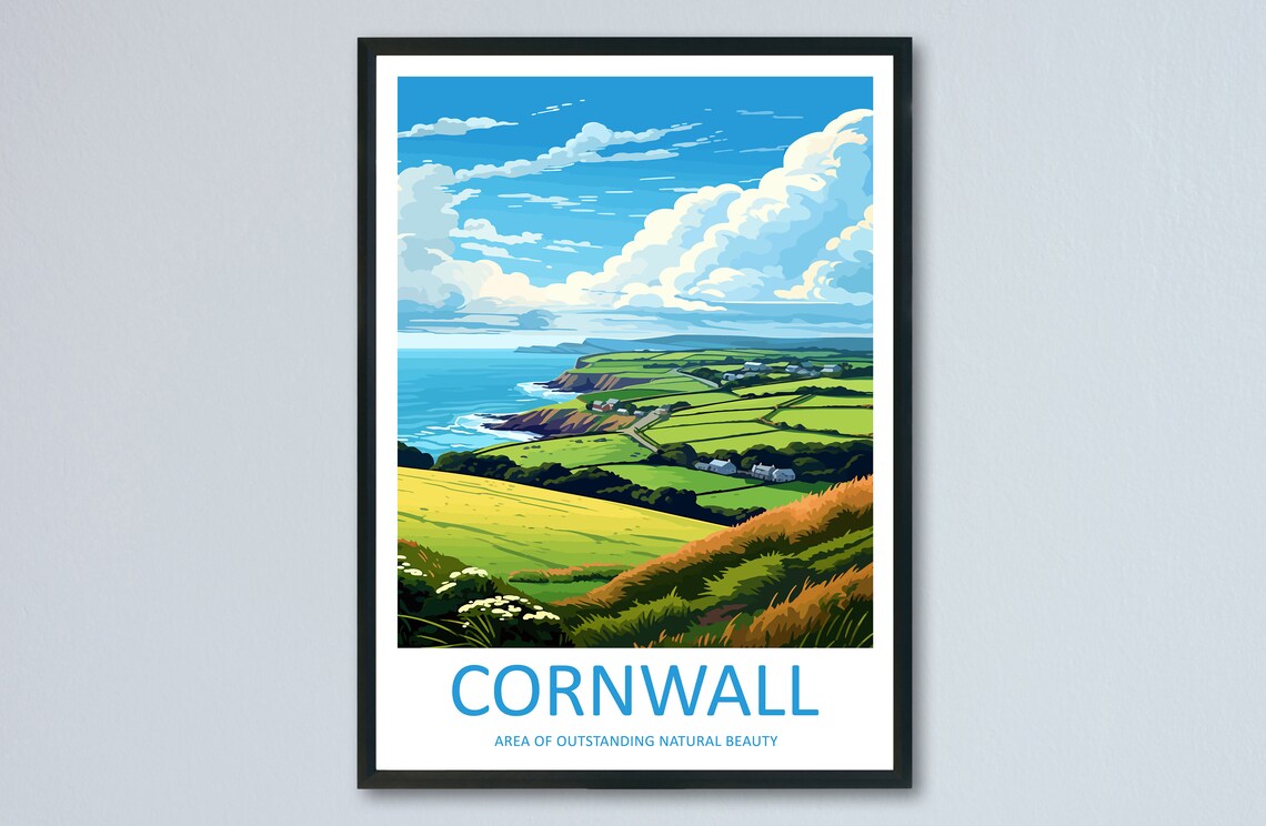 Cornwall Area of Outstanding Natural Beauty Coastal Cliffs Poster