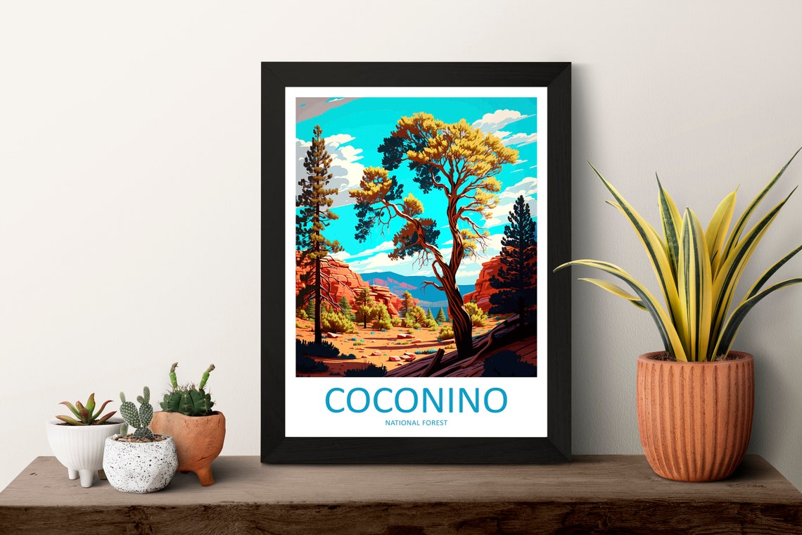 Coconino National Forest Vintage Pine Red Rock Travel Poster - Image 3