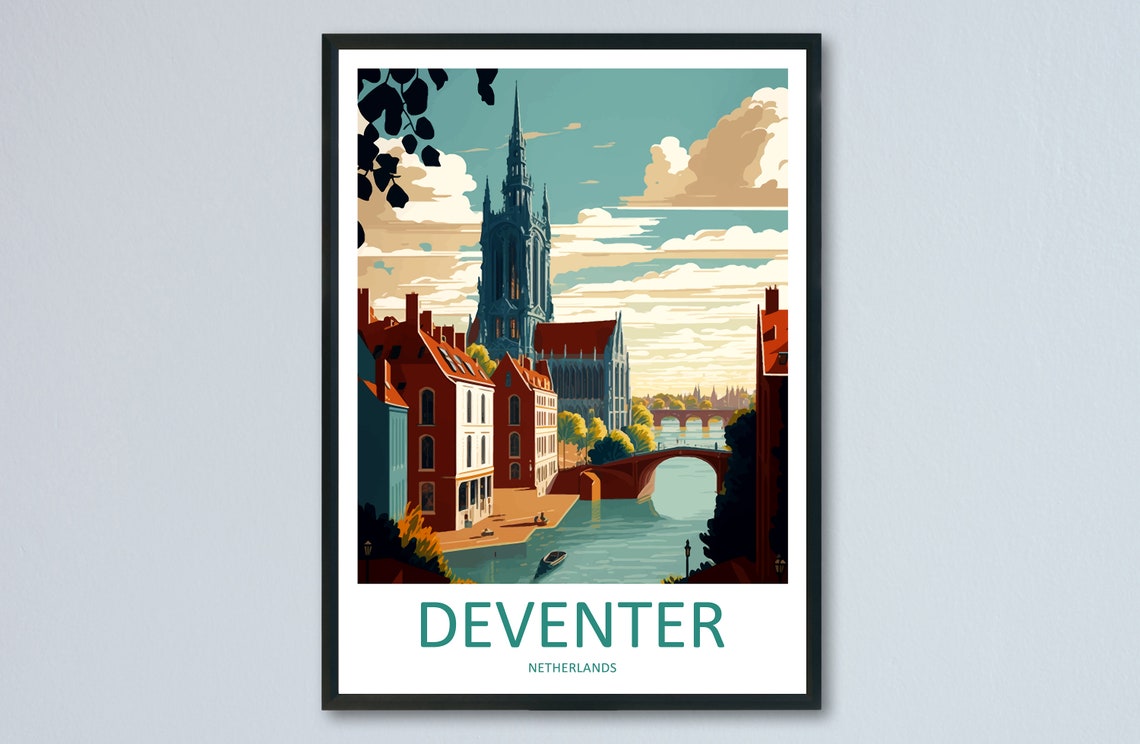Deventer Lebuinus Church Tower Riverside Netherlands City Poster