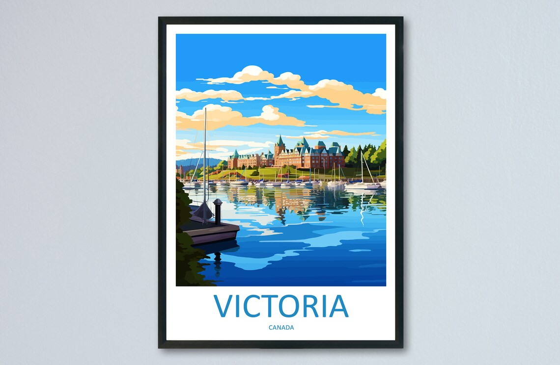 Victoria Canada Harbor Fairmont Empress Vintage Travel Poster