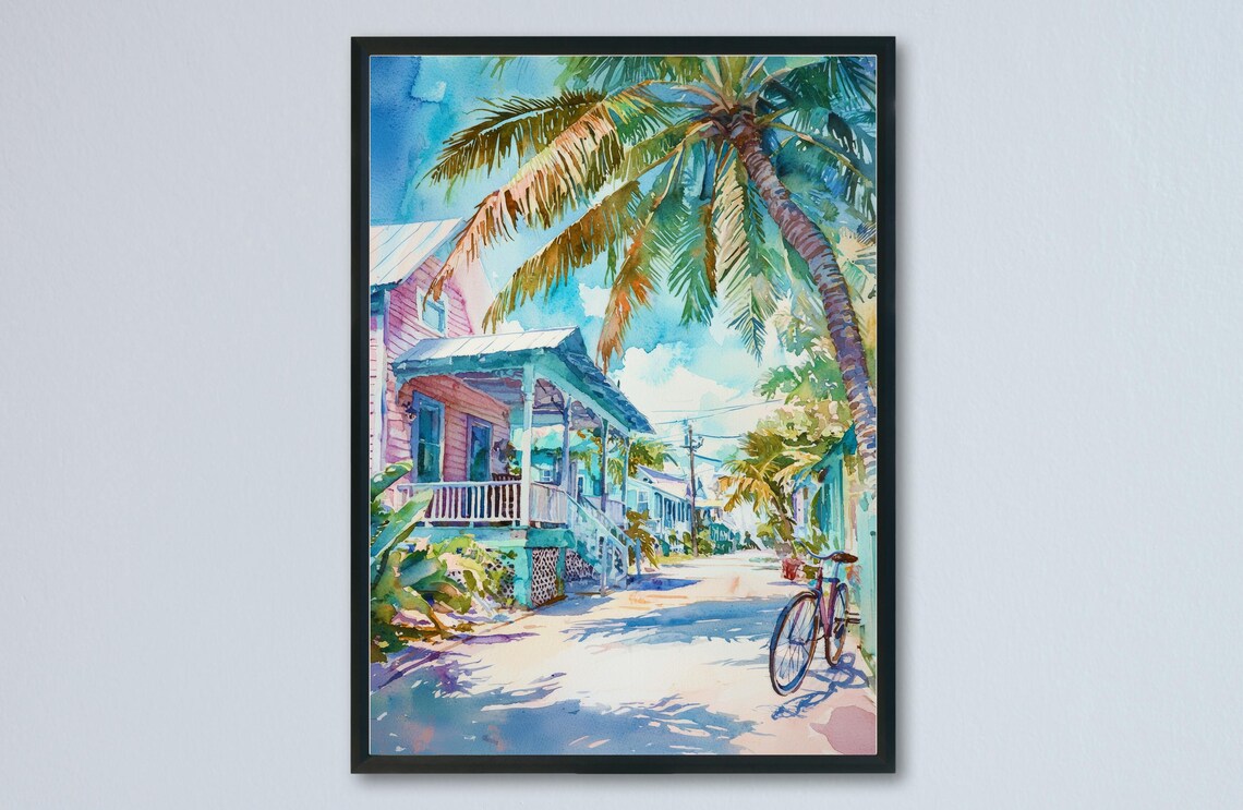 Key West Watercolor Travel Poster, United States