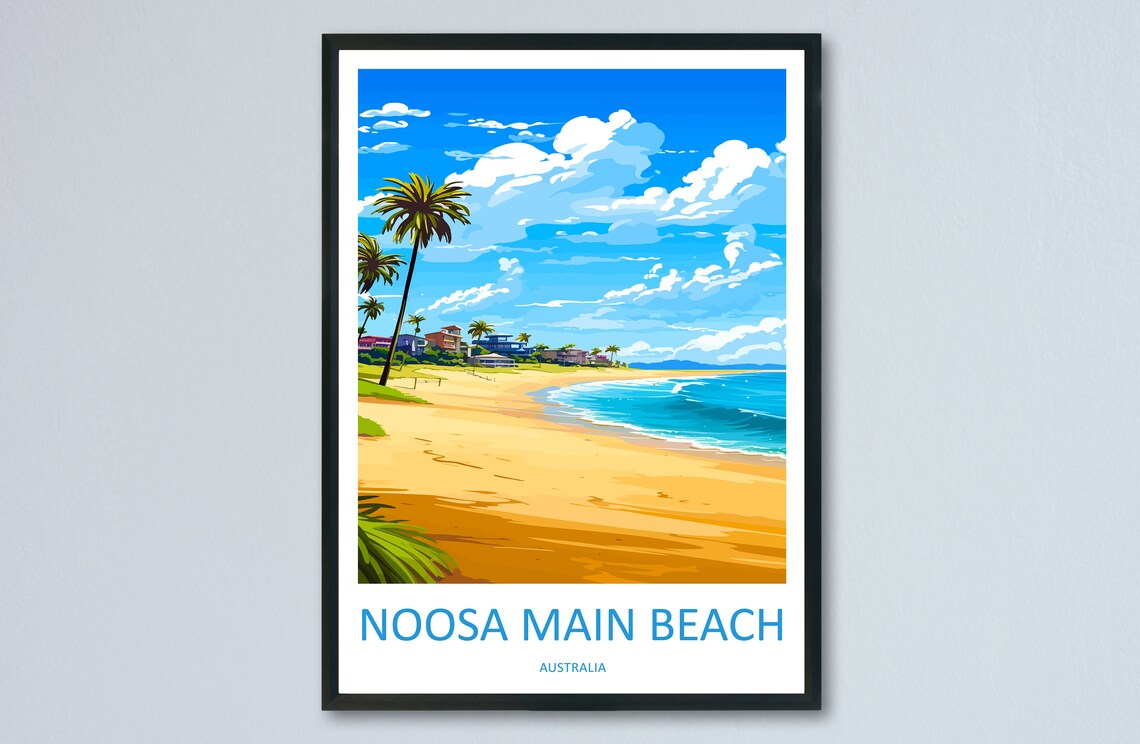 Noosa Main Beach Travel Poster, Australia Wall Art