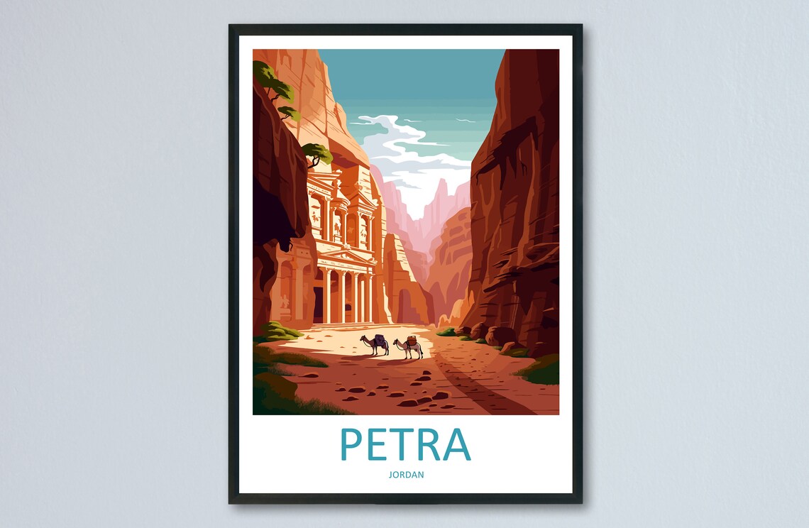 Petra Jordan Treasury Canyon Ancient Desert Sunset Travel Poster