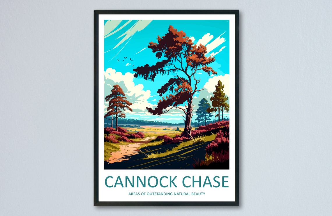 Cannock Chase Heathland Pines Sunset National Landscape Travel Poster
