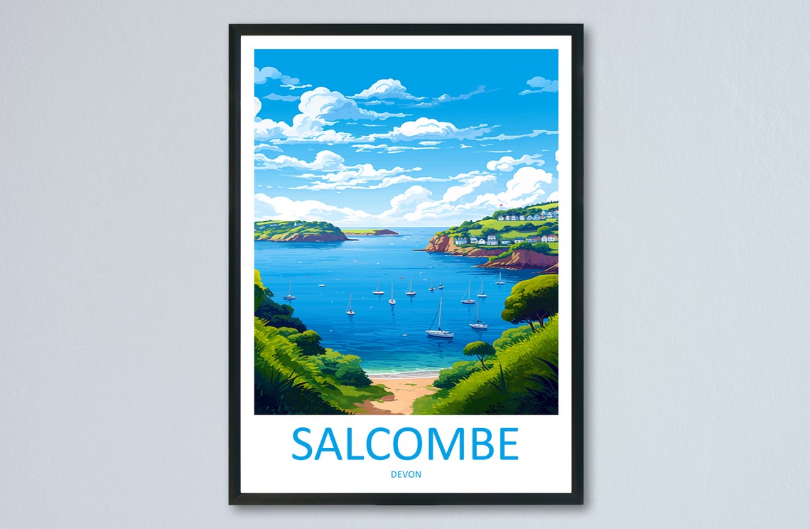 Salcombe Devon Sailboat Bay Summer Afternoon Sail Travel Poster