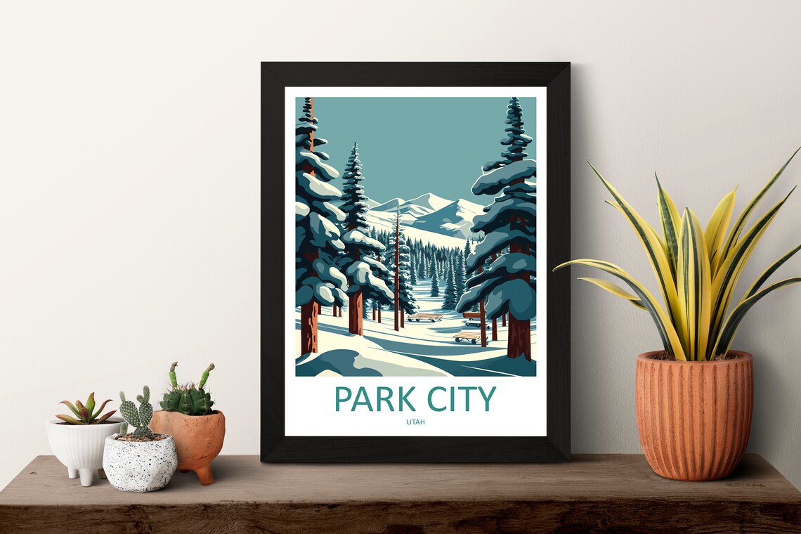 Park City Utah Snowy Pine Forest Winter Wonderland Travel Poster - Image 3
