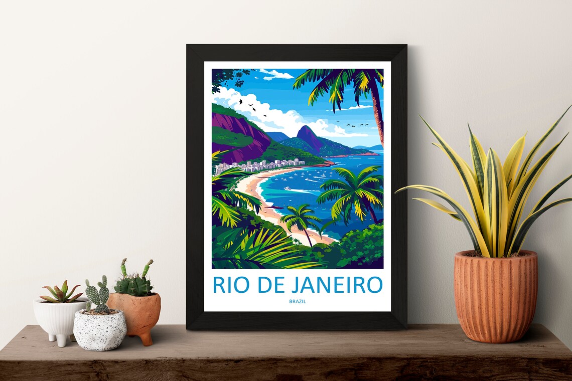 Rio de Janeiro Brazil Beach Palm Trees Mountain Coast Poster - Image 3