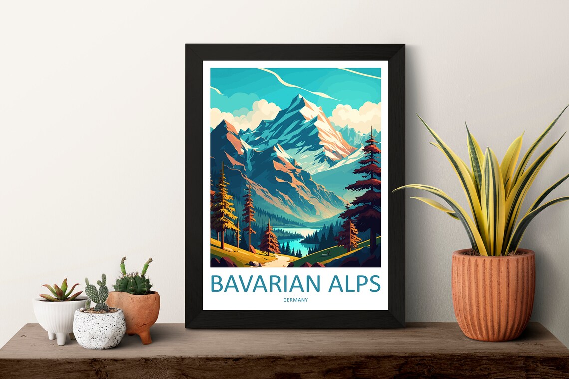 Bavarian Alps Travel Poster, Bavarian Home Decor - Image 3