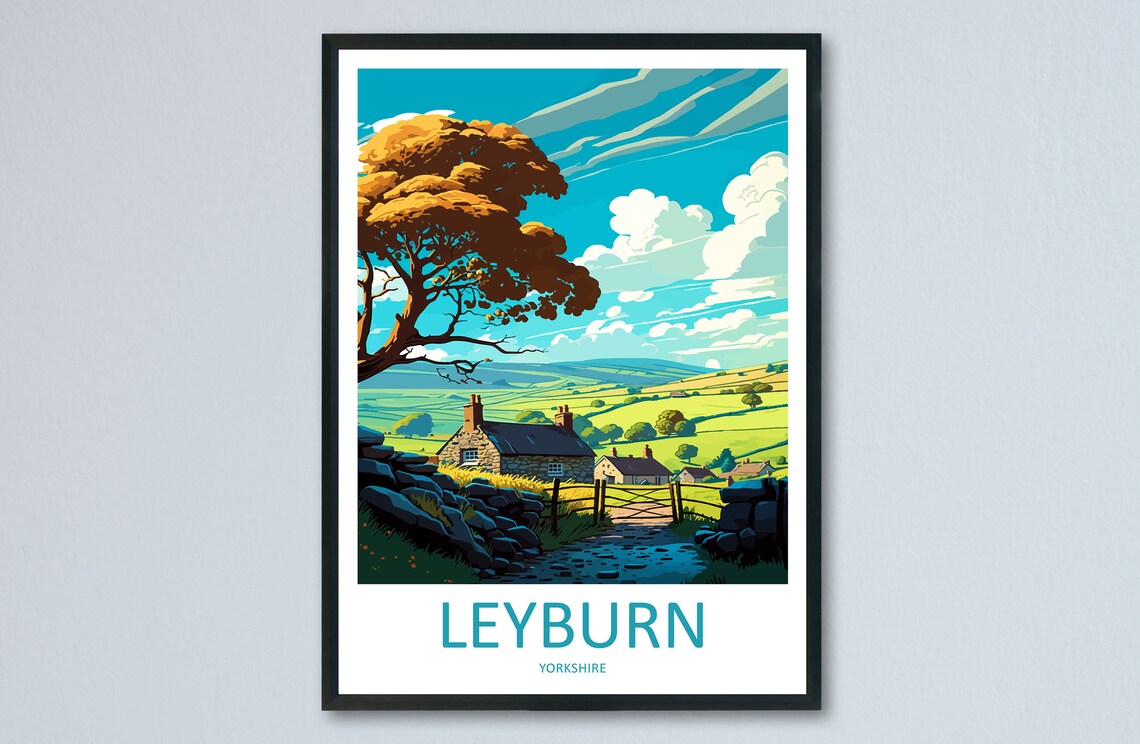 Leyburn Yorkshire Countryside Cottage Landscape Travel Poster