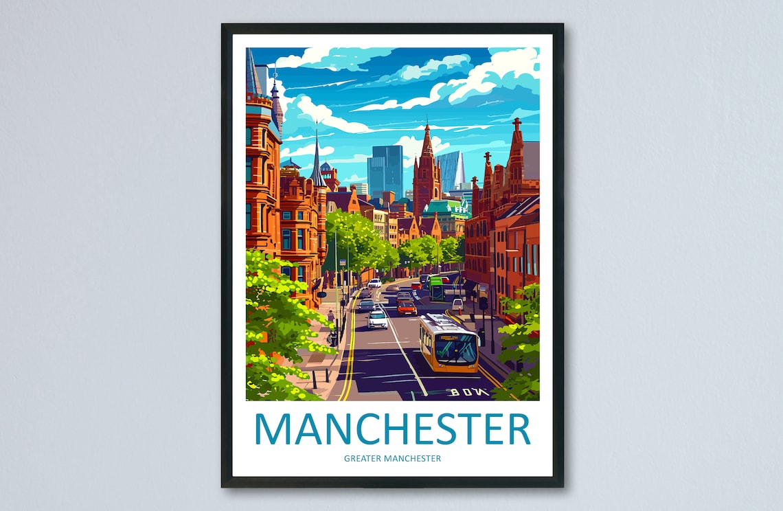 Manchester Travel Print, England Travel Poster