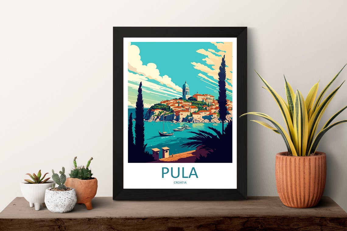 Pula Croatia Coastal Old Town Harbor Seaside Scene Travel Poster - Image 3