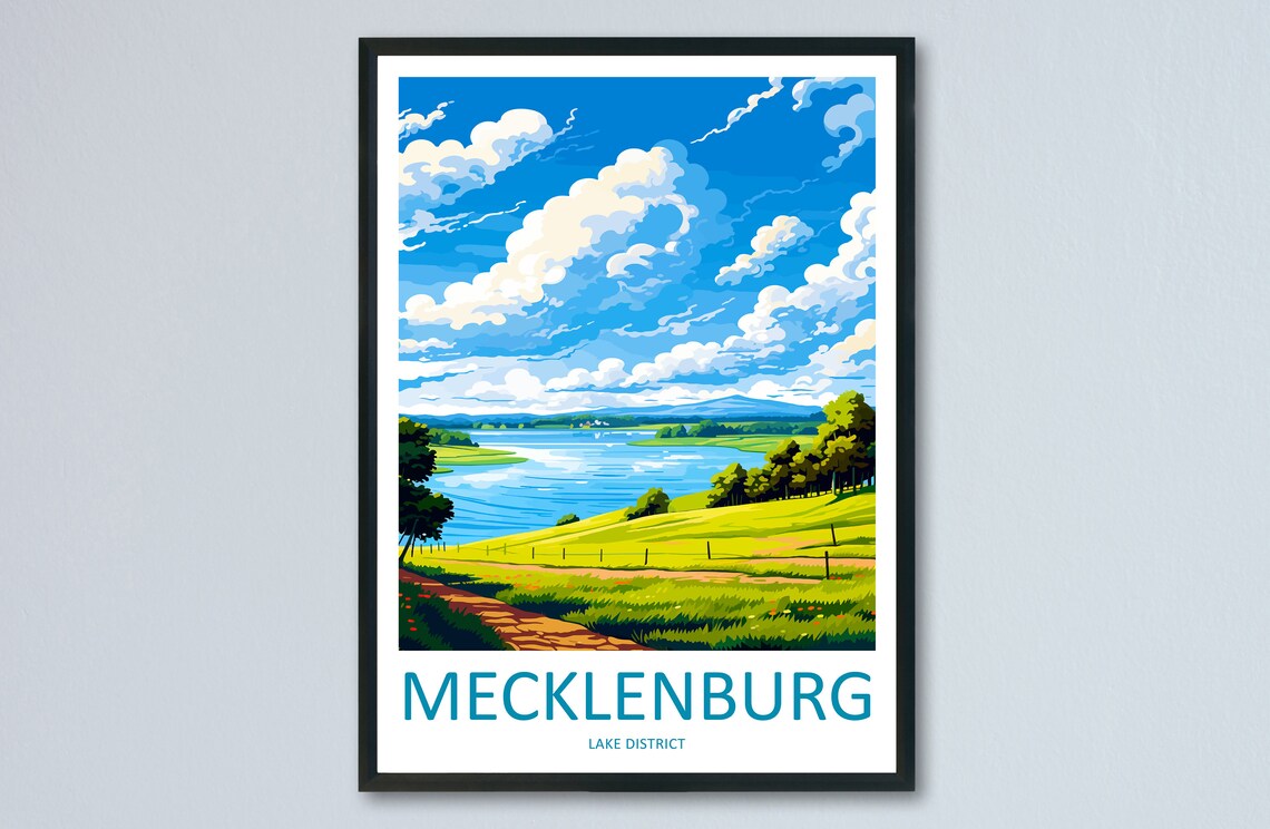 Mecklenburg Lake District Germany Lake Meadow Travel Poster Art
