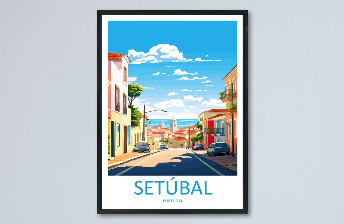 Setubal Portugal Sunny Street Red Rooftops Seaside View Poster