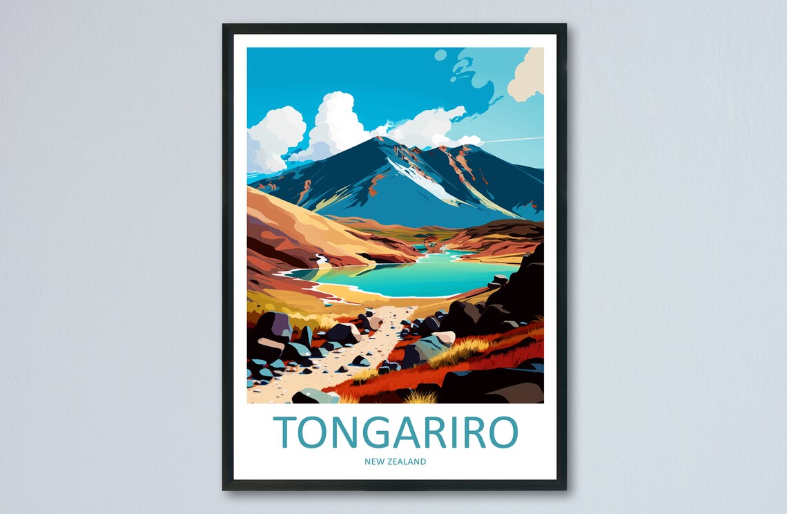 Tongariro Travel Poster, New Zealand Wall Art