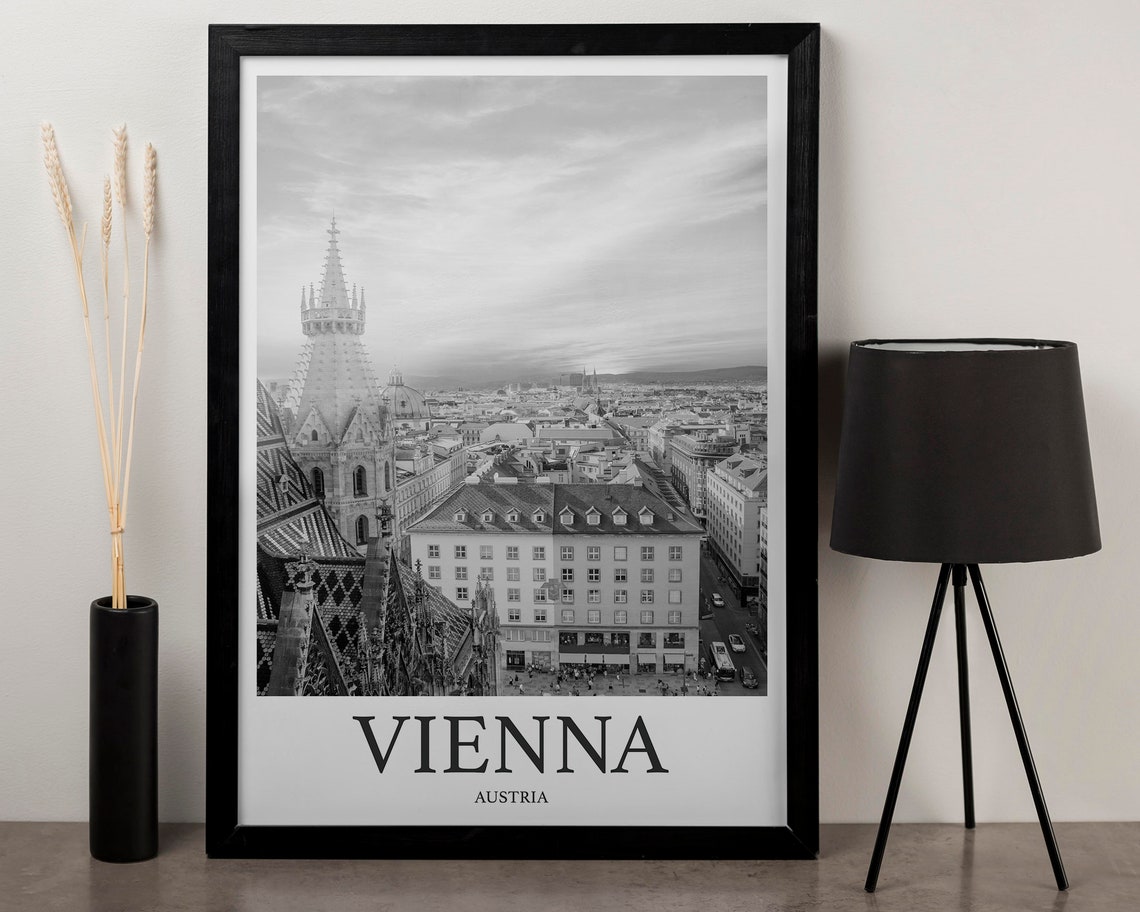 Vienna Austria Black and White St Stephens Cathedral City View Poster - Image 3