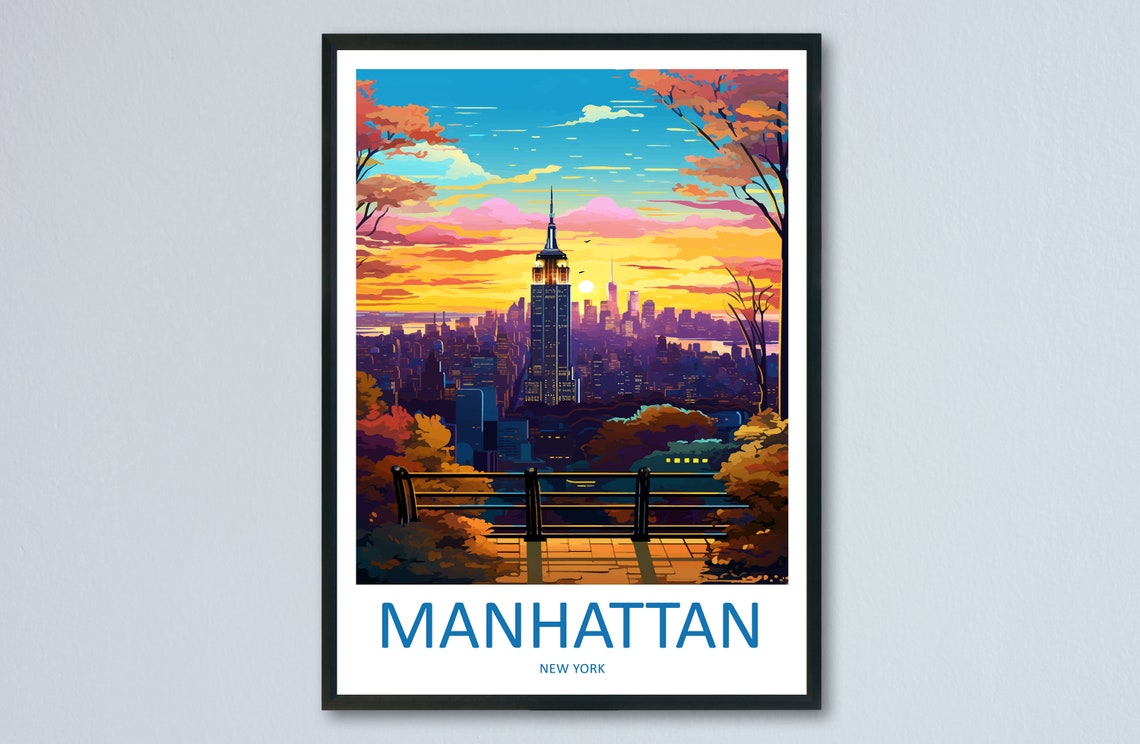Manhattan New York Sunset Skyline Empire State Building Poster