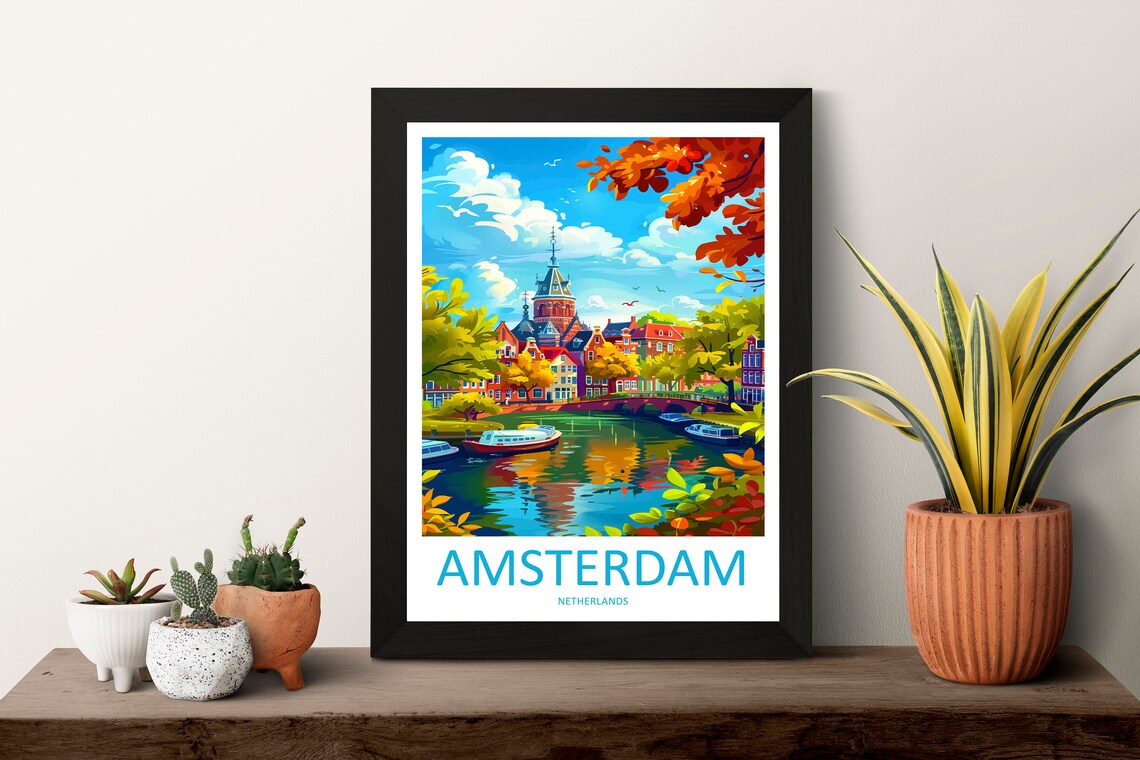 Amsterdam Netherlands Autumn Canal Minimalist Travel Poster Art - Image 3