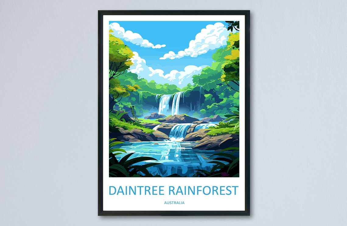 Daintree Rainforest Australia Waterfall Painting Travel Poster
