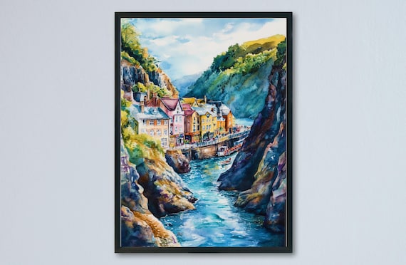 Lynmouth Harbor Boats Steep Cliffs Exmoor Coastal Village Poster