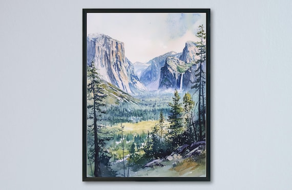Yosemite Valley El Capitan Bridalveil Fall Watercolor Park Poster