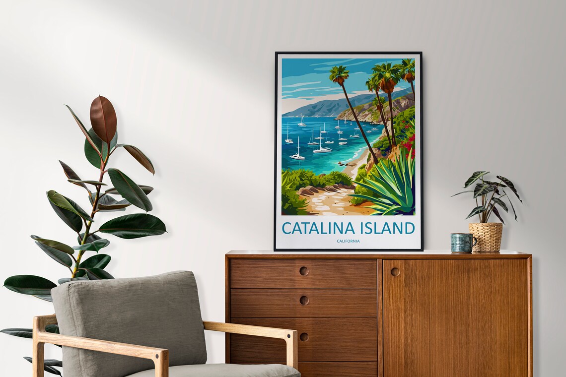 Catalina Island California Sailboat Bay Tropical View Poster - Image 2