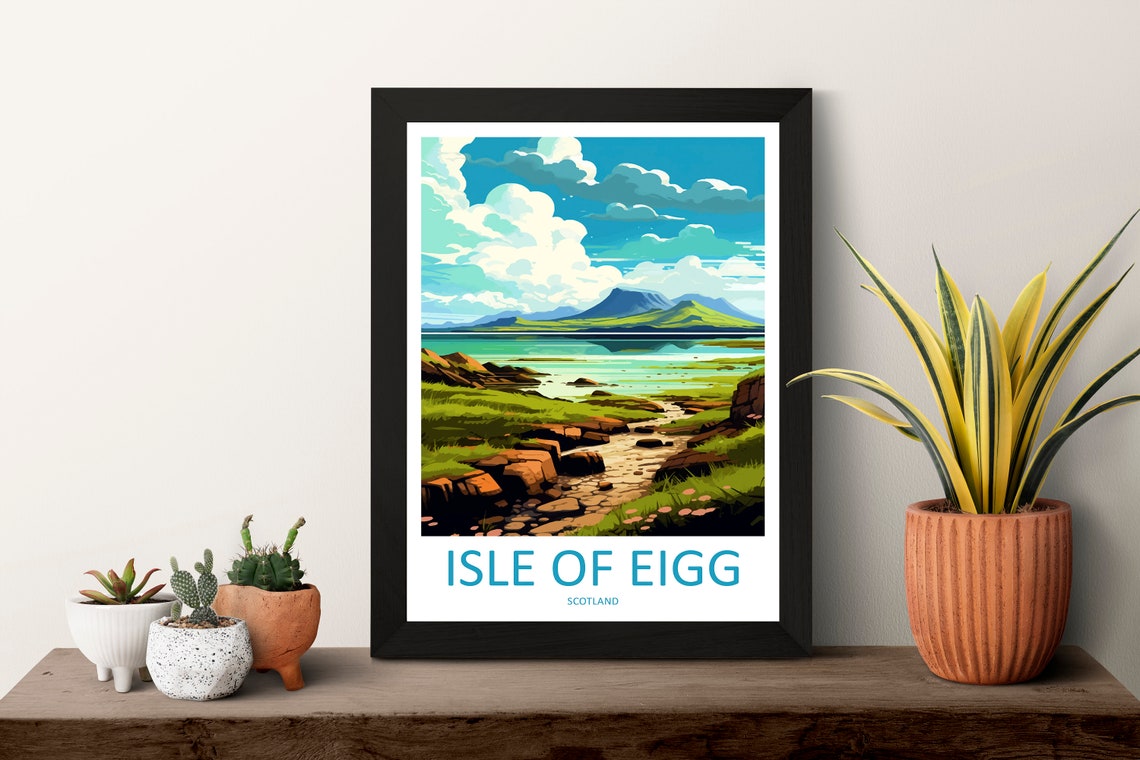 Isle of Eigg Scotland Rocky Shoreline and Green Hillside Poster - Image 3