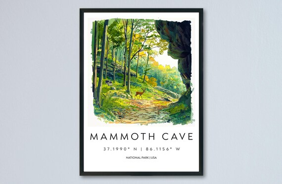 Mammoth Cave National Park Kentucky Forest Deer Watercolor Poster