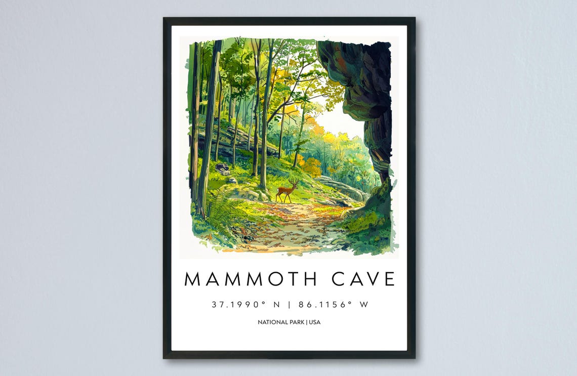 Mammoth Cave National Park Kentucky Forest Deer Watercolor Poster
