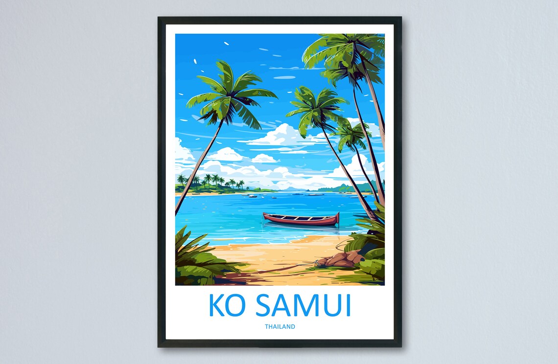 Ko Samui Thailand Palm Beach Turquoise Lagoon Vintage Poster