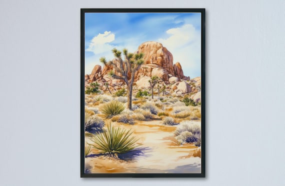 Joshua Tree National Park Desert Yucca Granite Boulders Watercolor Poster