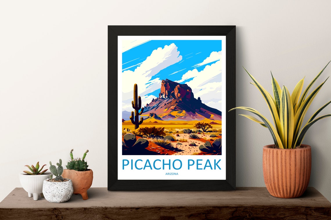 Picacho Peak Saguaro Cactus Arizona Desert Sunset Travel Poster - Image 3