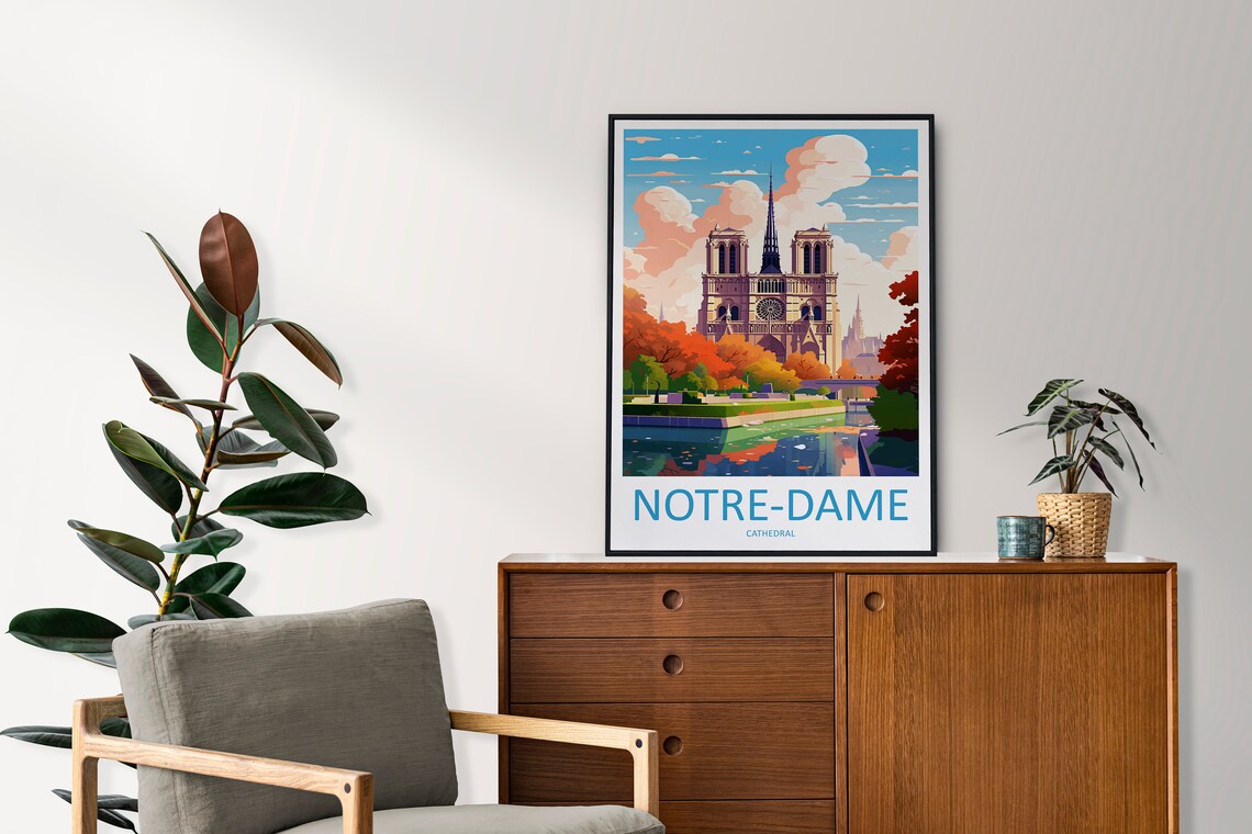 Notre-Dame Cathedral Paris Autumn Seine River Romantic Travel Poster - Image 2