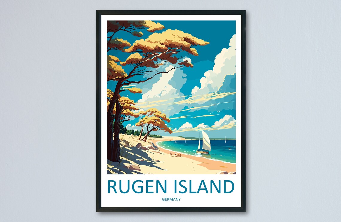 Rugen Island Baltic Beach Sailboats Pine Dunes Travel Poster