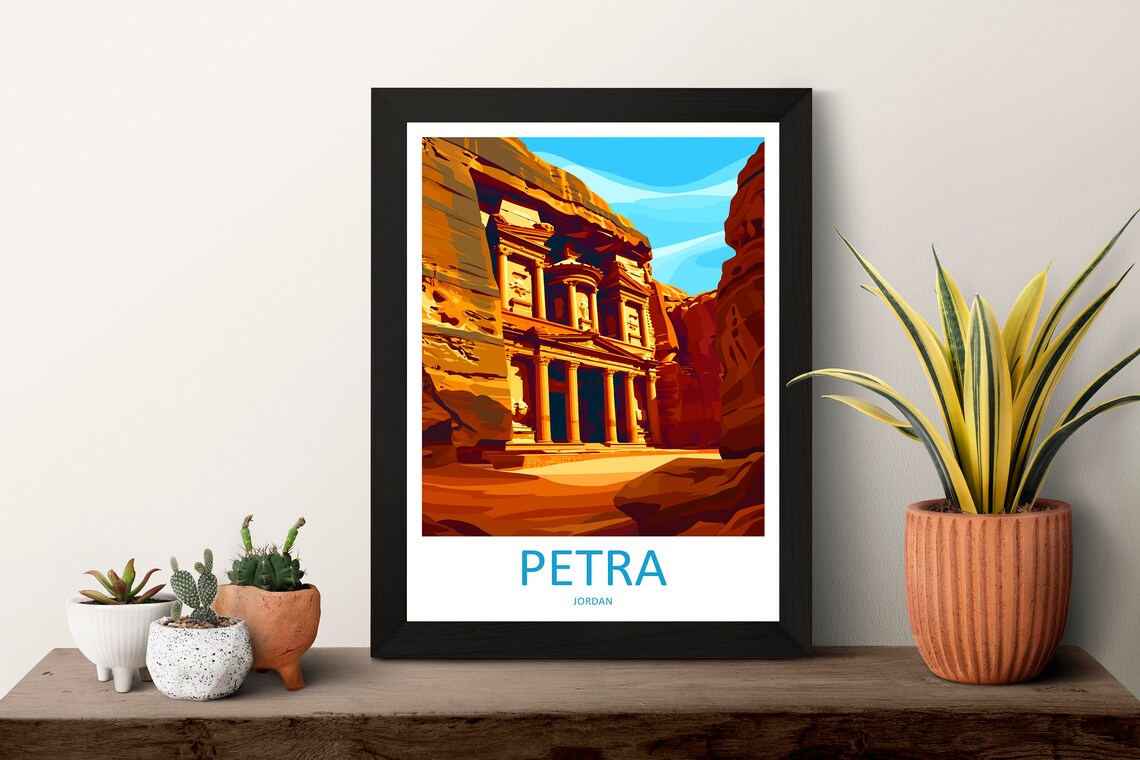 Petra Jordan The Treasury Rose Red Canyon Vintage Travel Poster - Image 3