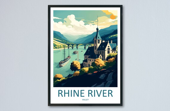 Rhine River Valley Travel Poster, Germany Landscape
