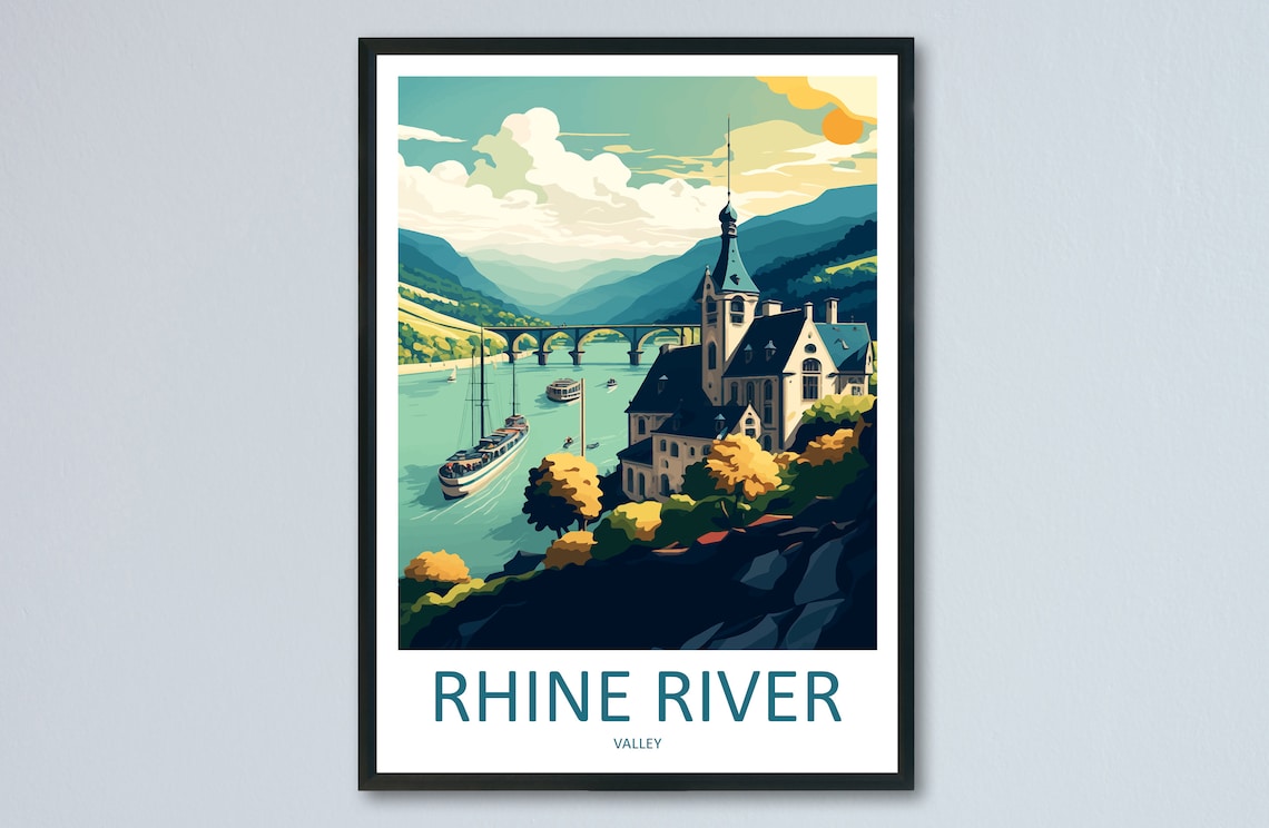 Rhine River Valley Travel Poster, Germany Landscape
