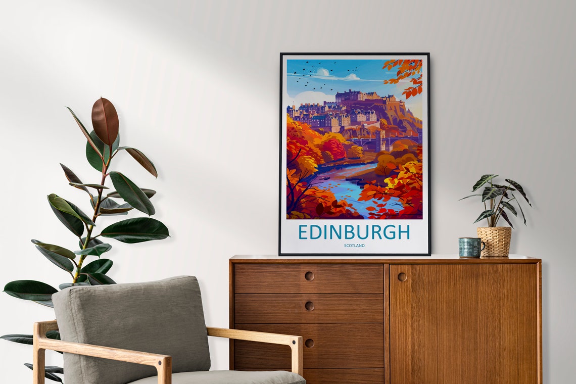 Edinburgh Scotland Castle Autumn Hillside City View Scene Poster - Image 2