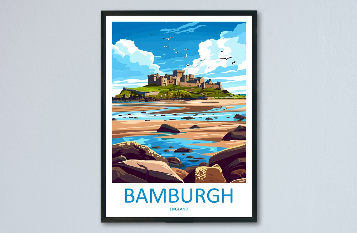 Bamburgh Castle England Coast Minimalist Travel Poster Seaside
