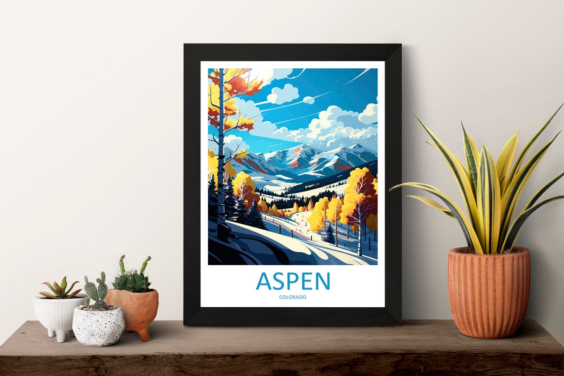 Aspen Colorado Ski Slopes Golden Autumn Snowy Mountains Poster - Image 3