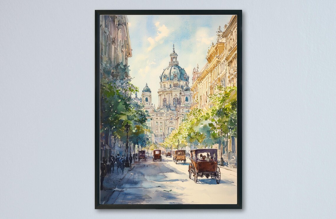 Vienna Austria Historic Street Carriage Watercolor City Poster