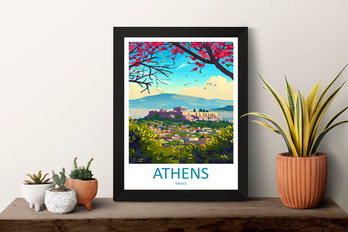 Athens Greece Acropolis Hill Illustrated Spring City Travel Poster - Image 3