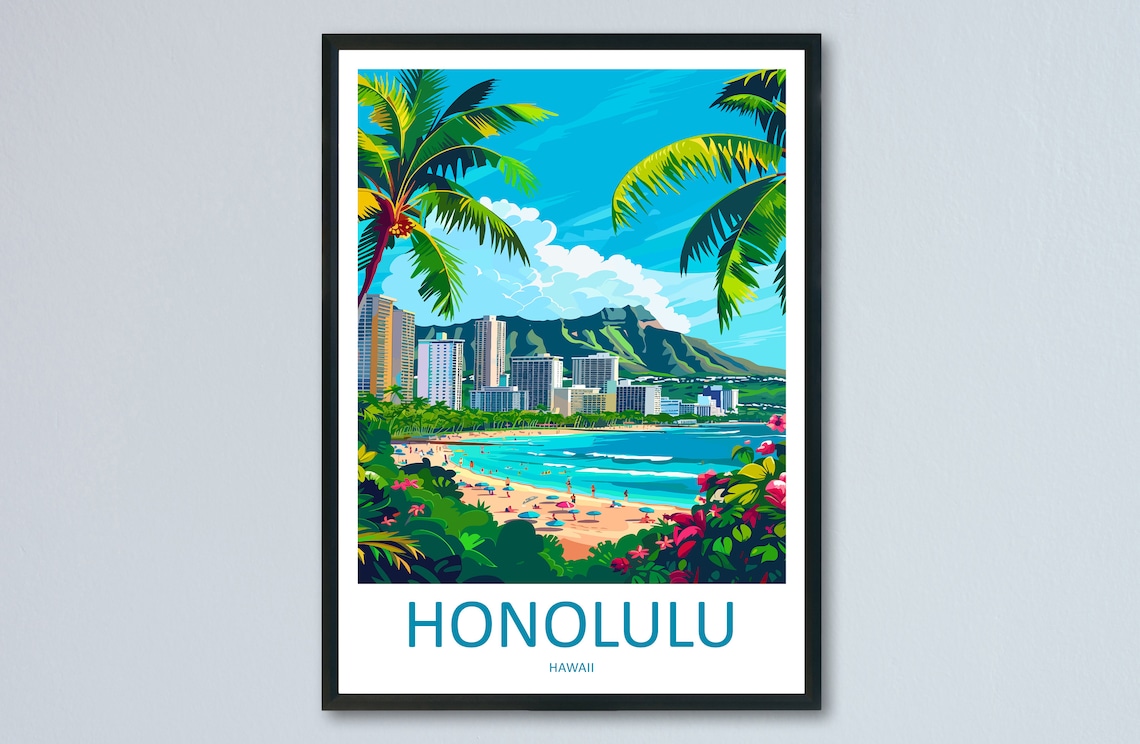 Honolulu Travel Poster, Hawaii Wall Decor