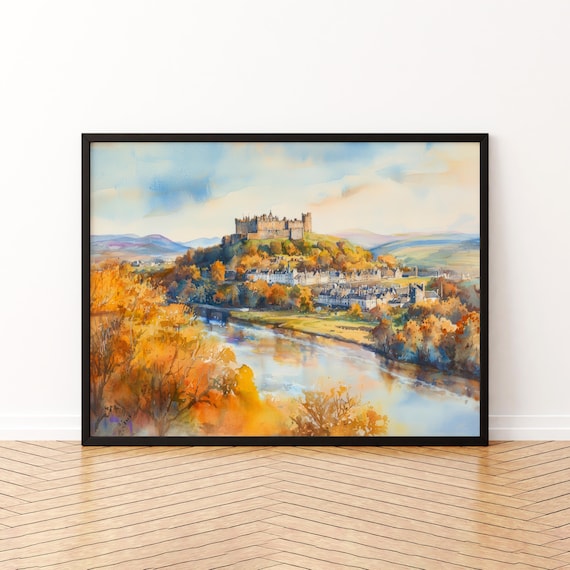 Stirling Watercolor Poster, Scotland Landscape Art Print