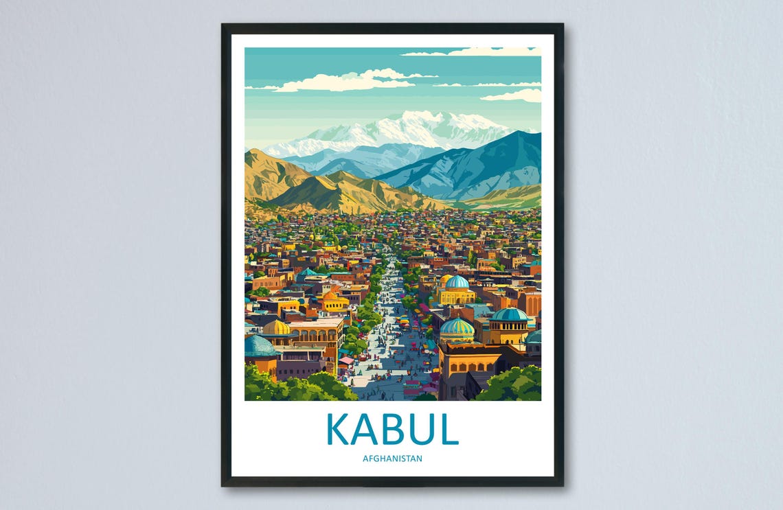 Kabul Retro Afghanistan Bustling City Valley Mountain Poster