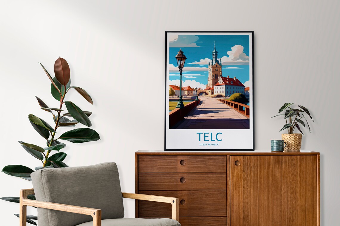 Telc Czech Republic Bridge Church Tower Sunny Street Scene Poster - Image 2