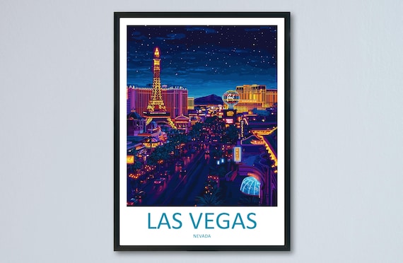 Las Vegas Night Strip Eiffel Tower Neon Lights Nevada Travel Poster