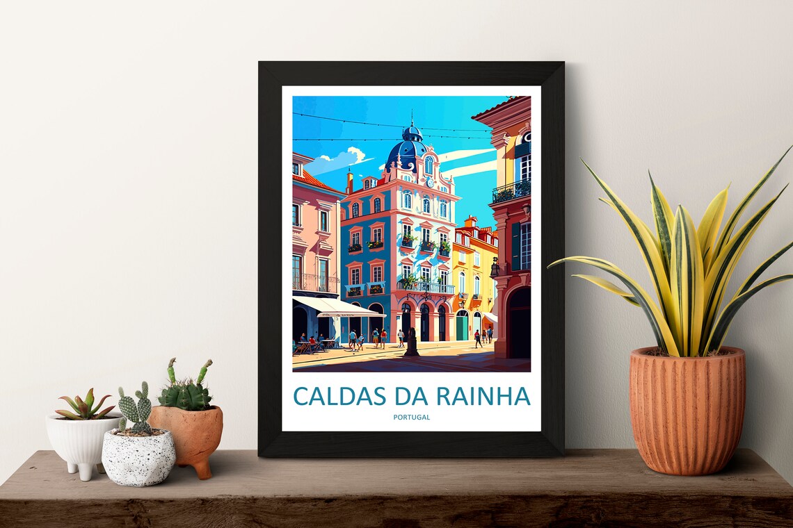 Caldas da Rainha Portugal Colorful Historic Square Travel Poster - Image 3