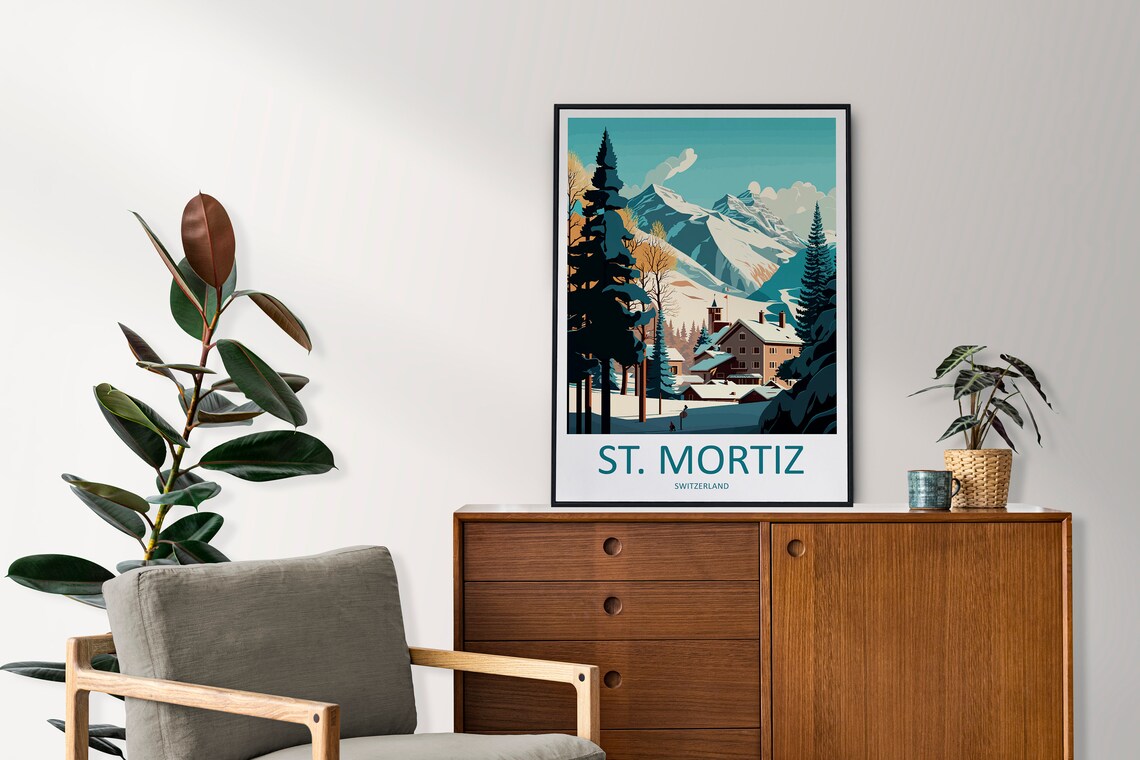 St Moritz Travel Poster, Skiing Wall Art - Image 2