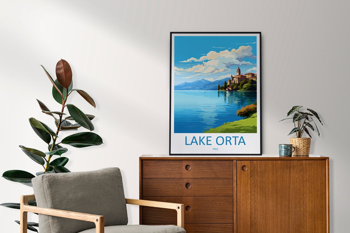 Lake Orta San Giulio Church Lakeside Italy Travel Art Poster - Image 2