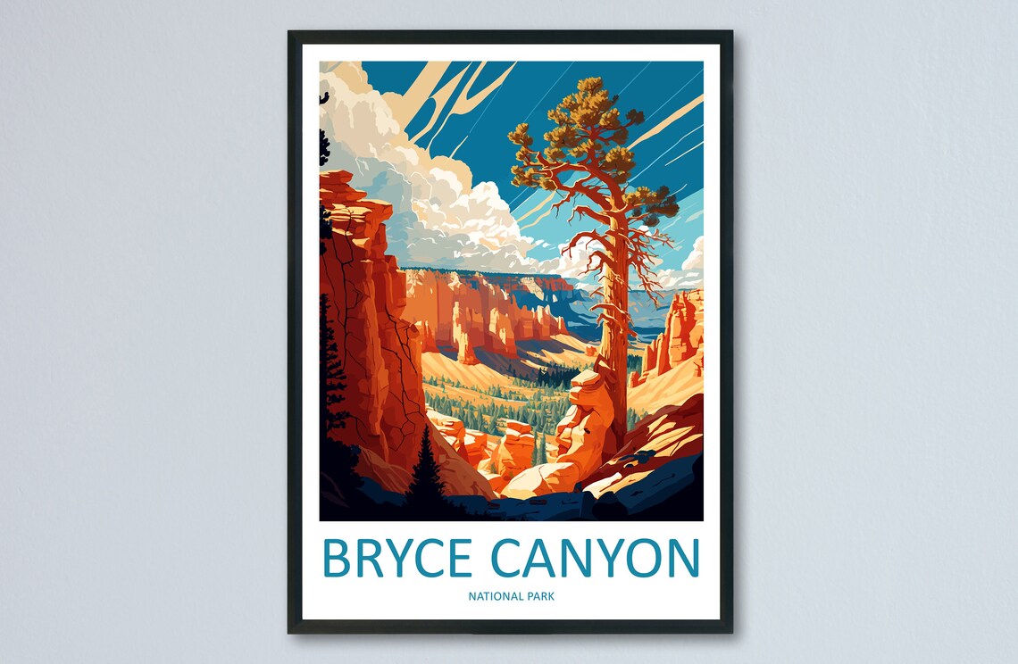 Bryce Canyon National Park Hoodoos and Lone Tree Travel Poster